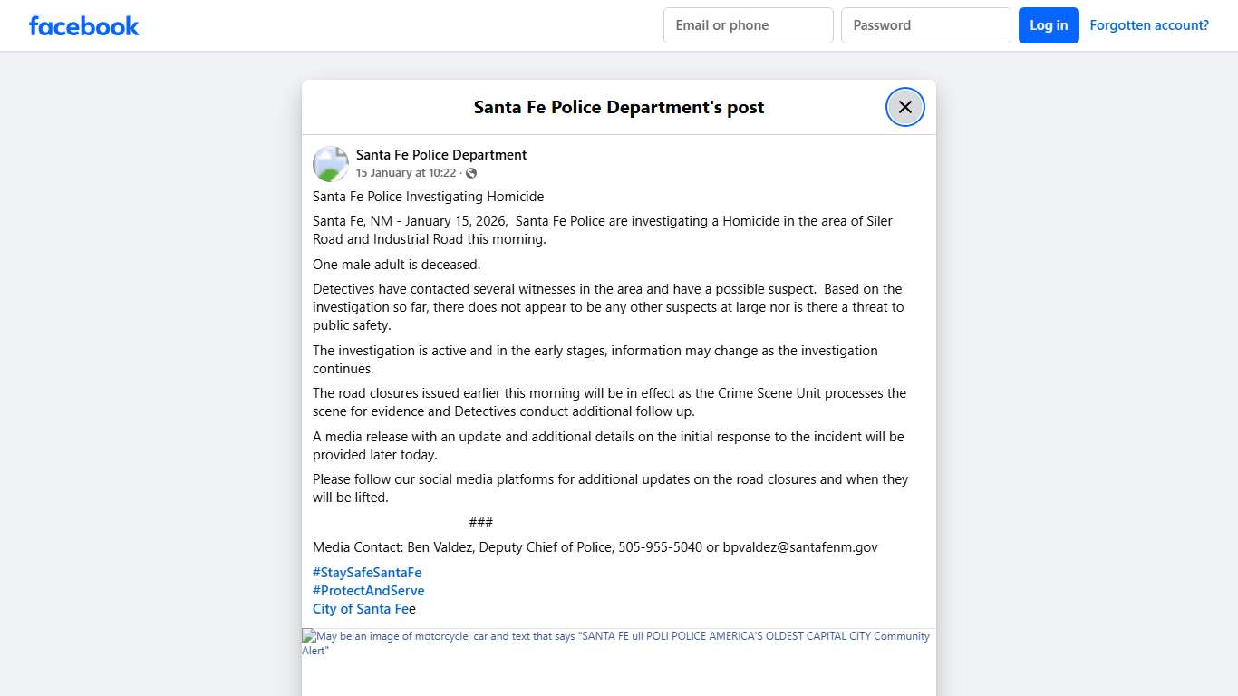 Santa Fe Police Investigating... - Santa Fe Police Department Facebook
